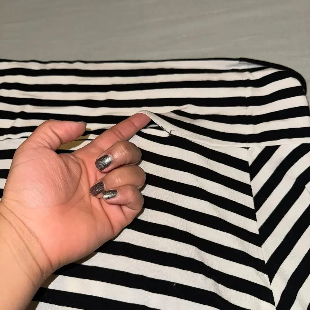 Y2K LBISSE Black White Asymmetric Striped Stretch Maxi Skirt Women's Size‎ Large